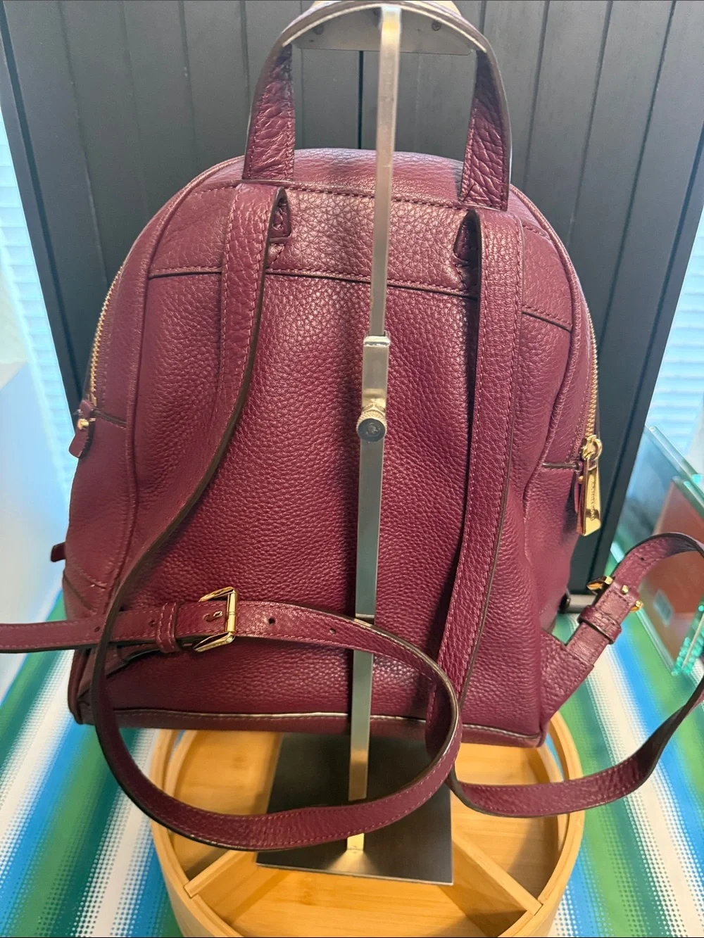 Michael Kors Wine Pebbled Leather Mini Backpack with Gold Hardware
